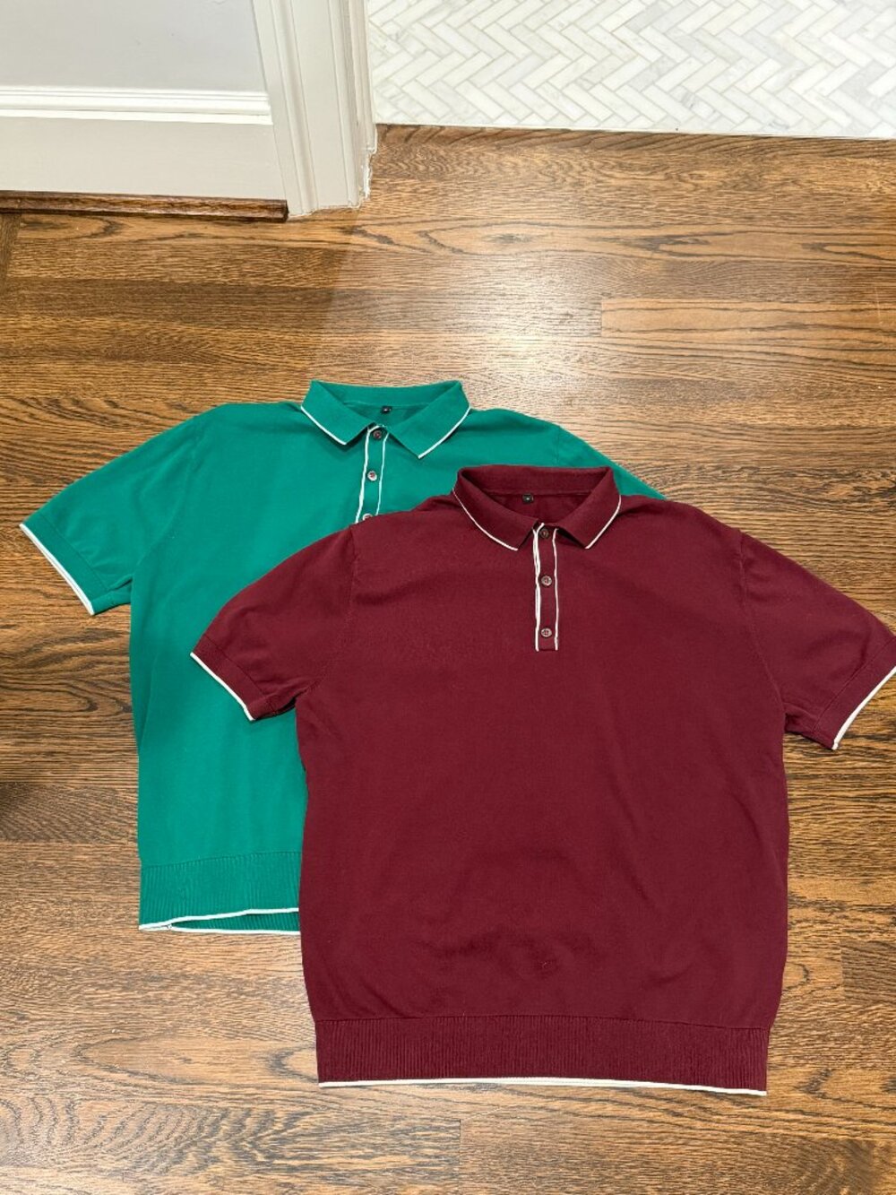 Men’s Knit Polo Shirts Bundle M Cotton Green Burgundy Sweater Polo Short Sleeve